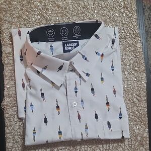 Lands' End Men's White Shirt with Diver Print